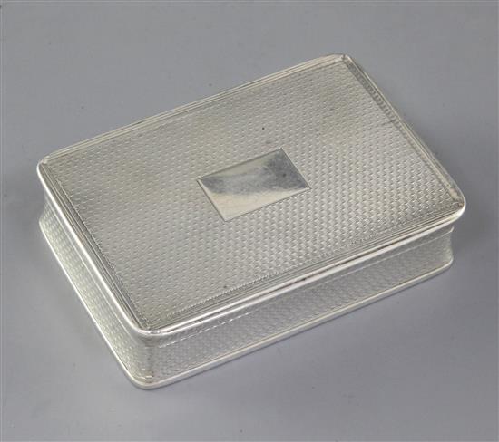 A George IV engine turned silver rectangular snuff box, by Benjamin Smith III, 85mm.